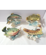 Vtg Set 4 Napco 3D Ceramic Fish Wall Plaques Bluegill Rainbow Trout Musk... - $236.27 CAD