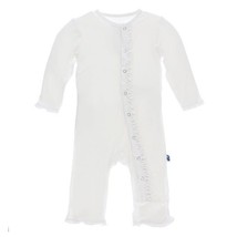 NWT KICKEE PANTS GIRL&#39;S SOLID NATURAL CLASSIC  RUFFLE COVERALL WITH SNAPS - £19.73 GBP