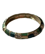 Green Enamel Hinged Bracelet Bangle Clamper Rhinestone Accents Wavy Cuff... - £13.44 GBP