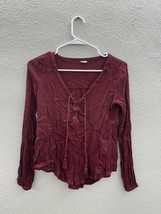 Hollister Womens Top Size Small Red Long Sleeve Criss Cross Neckline - $13.98