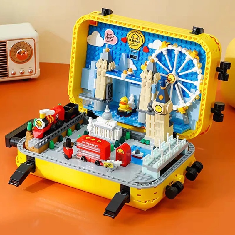 1499 Pcs Suitcase Duck Trunk Building Blocks London Big Ben Ferris Wheel... - $71.99