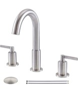 Kingo Home Widespread 3 Hole Bathroom Faucet Brushed Nickel, Modern 8 In... - £40.67 GBP