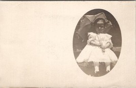 RPPC Adorable Girl Umbrella Jewelry Masked Postcard W14 - $19.95