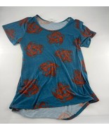 Lularoe Randy Shirt Womens Size Large Blue Orange Floral Short Sleeve Pu... - $14.29 CAD