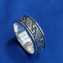 Sterling Silver 925 Geometric Etched Infinity Patina Wedding Band Ring S... - $270.75