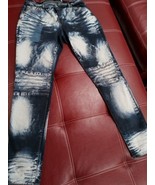 Mystiq Women&#39;s Mid Rise Straight Leg Med Washed Distressed Blue Jeans sz 17 - $5.89