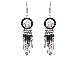 Mini Dream Catcher Long Seed Beaded Metal Dangle Earrings - Womens Fashion Handm - £11.23 GBP