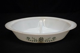 Old Vintage Jeannette Glasbake GREEN DAISY Oval Divided Casserole Dish J2352 MCM - £19.45 GBP