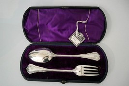 Victorian c1870 Sterling Spoon &amp; Fork Boxed Joshua &amp; James Williams Exeter - £112.13 GBP