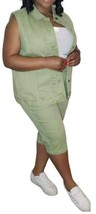 Additions Chicos Women Green 2 Piece Denim Sleeveless Button Up w Capri Pants XL - £59.95 GBP