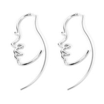 Creative Jewelry Abstract Women Face Hoop Earring 7.5*3.5cm Unique Gold/Silver C - £8.07 GBP