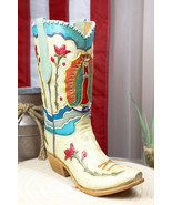 Rustic Western Colorful Our Lady Madonna Guadalupe Cowboy Boot Vase Figu... - $48.83 CAD