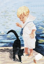 Janlynn Cross Stitch Boy With Cat Nancy Cole Kit 12&quot; x 17&quot; New  - $24.99