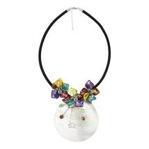 Tropical Shell Medallion with Multi-Colored Flower Accents Statement Necklace - £15.76 GBP
