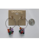 Erica Lyons Earrings Dainty Silver Silvertone Hoops with Colorful Beads - £5.44 GBP