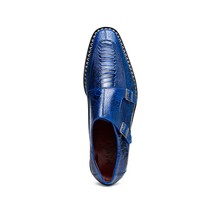 Genuine Ostrich Leg Double Monk Strap Shoes Napoli Electric Blue image 5