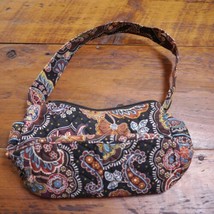 VERA BRADLEY Black Floral 100% Cotton Small Hobo Purse Shoulder Handbag - £12.04 GBP