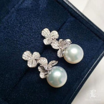 2Ct Round Natural Pearl Flower Drop Dangle Earrings 925 Sterling silver - $125.99