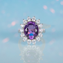 Princess Diana Inspired Amethyst Ring - Handcrafted 925 Silver Statement Ring - £103.67 GBP