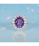 Princess Diana Inspired Amethyst Ring - Handcrafted 925 Silver Statement... - £102.22 GBP