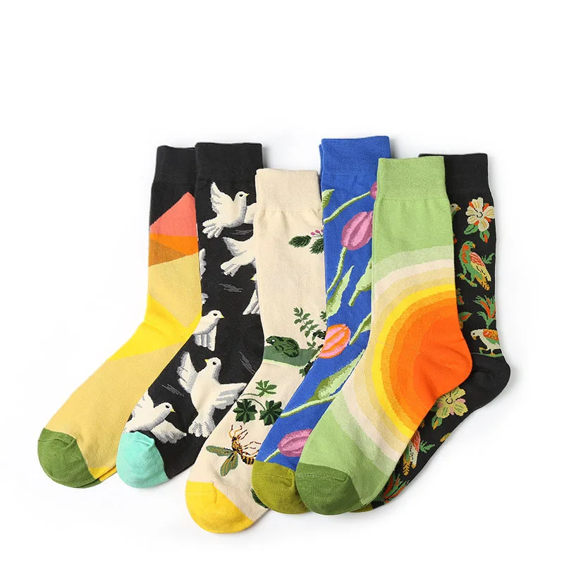 Sporting 1 Pair Art Socks New Men Women Cotton Socks Couple Funny Socks Flower B - £23.52 GBP