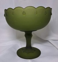 Vintage Indiana Glass Green Frosted Stemmed Pedestal Bowl Teardrop Usa Fruit Nut - $28.04