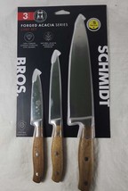 Schmidt Brothers 3 Pc Forged Acacia Knife Set 8&quot; Chef 5&quot; Serrated 4&quot; Paring New - £26.13 GBP
