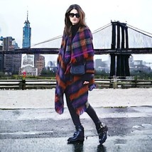 $185 Anthropologie Plaid Wool Blend Blanket Coat XSmall / Small Fringed ... - £95.64 GBP