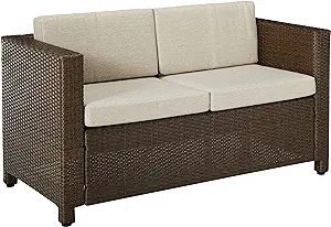 Christopher Knight Home Puerta Outdoor Wicker Loveseat with Cushions, Br... - $592.99