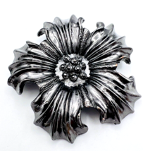 Vintage Steel Gray Plated Copper Flower Pendant Brooch Pin - $13.86