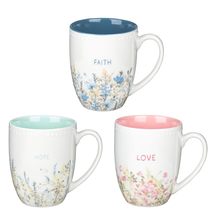 WITH LOVE Coffee Tea Mug Set Inspirational Faith Hope Love 3pc, 13oz - £19.77 GBP