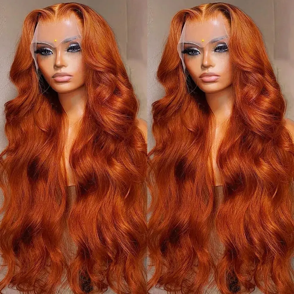 Body Wave Ginger Orange 13x6 Lace Front Wigs Colored Preplucked Wig 13x4 La - £70.17 GBP+