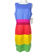 Vtg John Roberts 100% Linen Sheath Dress Multicolor Sleeveless Colorbloc... - $67.68 CAD