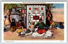 Postcard Native American Navajo Indian Spinning Yarn Linen Scalloped Edge - £6.39 GBP