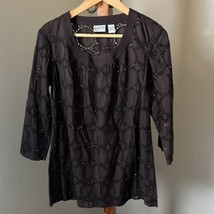 Chico&#39;s Brown Shirt 3/4 Sleeve Top Medallion Lace Open Knit Cotton Size 0 - £15.81 GBP