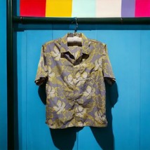 SIDEOUT Boys Gray Yellow Floral Hawaiian Aloha Tropical Shirt L 14/16 Polyester  - £11.62 GBP