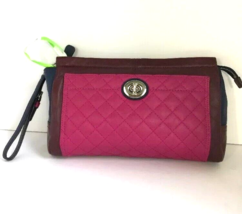 Coach PARK Large Quilted Wristlet Color block Leather Burgundy Pink F501... - £54.95 GBP