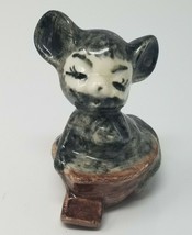 Figurine Cat Black White Seated in Bucket Vintage Small Ceramic Hand Painted  - £11.32 GBP