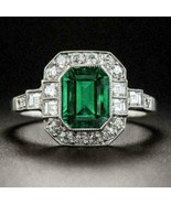 2Ct Émeraude &amp; Simulé Diamond Vintage Engagement Ring 14K Argent Plaqué Or - £113.86 GBP