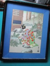Woodblock Print Japanese Lady Watering The Garden Signed - £156.45 GBP