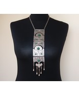 Silver Plated Long Ethnic Statement Necklace, Necklace with Chrysolite S... - £46.75 GBP