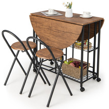 Folding 3 PCS Dining Table &amp; Chair Set Collapsible Drop Leaf Table for Kitchen - £172.33 GBP