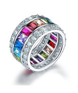 Multi Color Baguette Diamond Ring Baguette Rings Real 925 Silver Non Tar... - £68.91 GBP