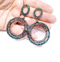 Dangle Bridesmaids Earrings, Rhinestone Drop Earrings, Teal Gray Crystal Chandel - £28.29 GBP