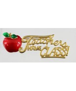 Vintage Signed AJC Costume Jewelry Apple Brooch Pin TEACHERS HAVE CLASS - £15.63 GBP