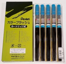 NEW Pentel Color Brush Art Pen 5-Pack SKY BLUE Ink GFL-110 Nylon Tip Water  - $9.65