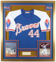 Hank Aaron Signed Braves Custom Framed Cut Display With Vintage 1974 HR Record P - £840.36 GBP