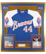 Hank Aaron Signed Braves Custom Framed Cut Display With Vintage 1974 HR ... - £763.77 GBP