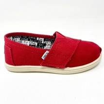 Toms Classics Red Tiny Toddler Slip On Casual Canvas Flat Shoes - $467.73 MXN
