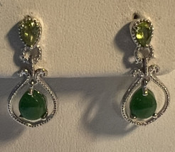 Jewelry Earrings New  Drop Sterling Silver Tear Drop Tourmaline Green Glass Gem - £31.90 GBP